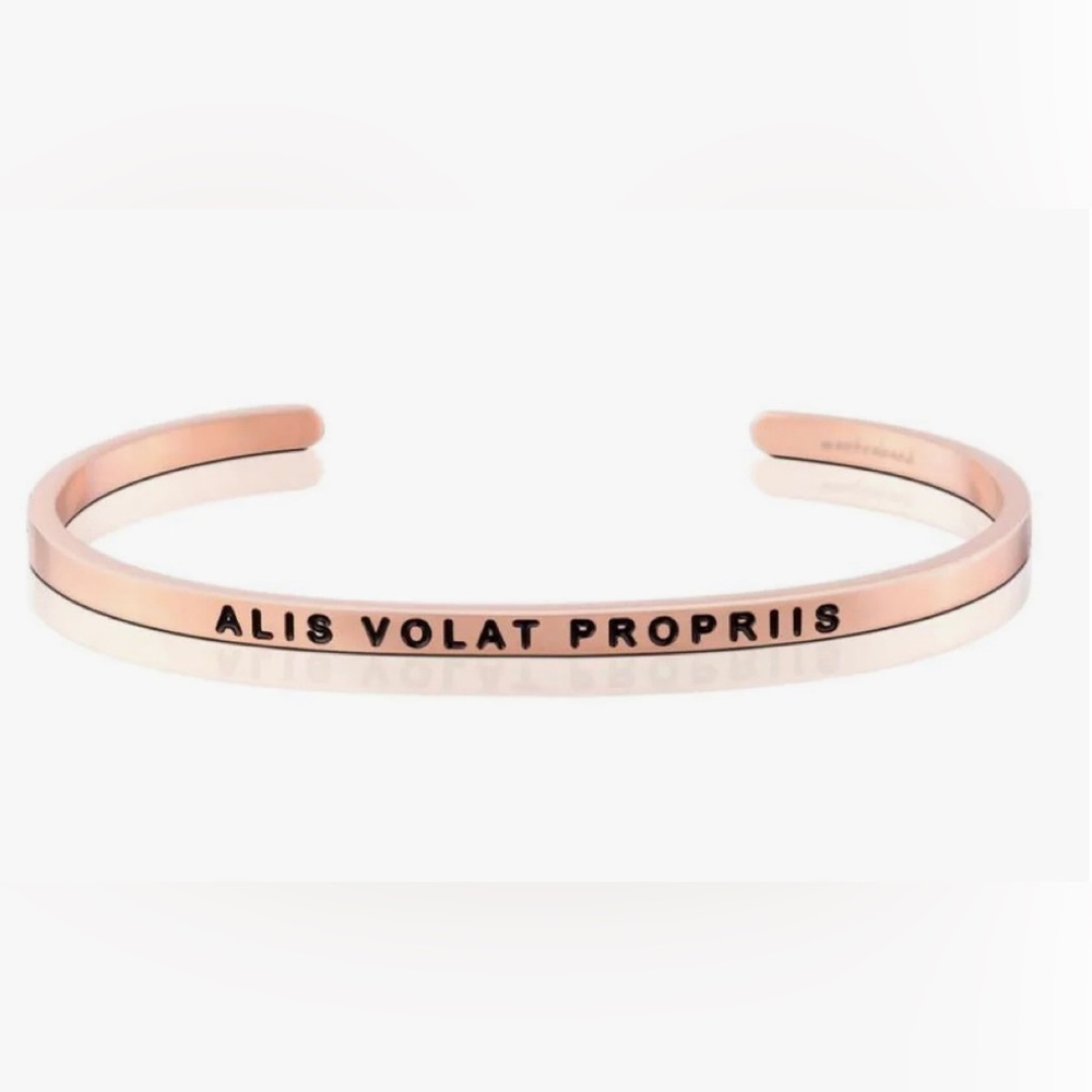 Mantraband Alis Volat Propriis Adjustable Bracelet in Rose Gold